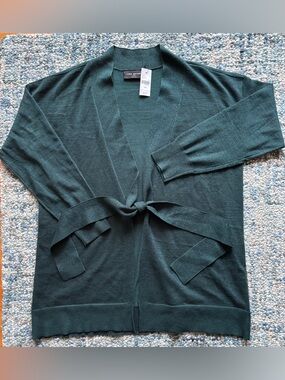 NWT Lane Bryant Forest Green Classic Tie-Waist Shine Open Front Cardigan 14/16